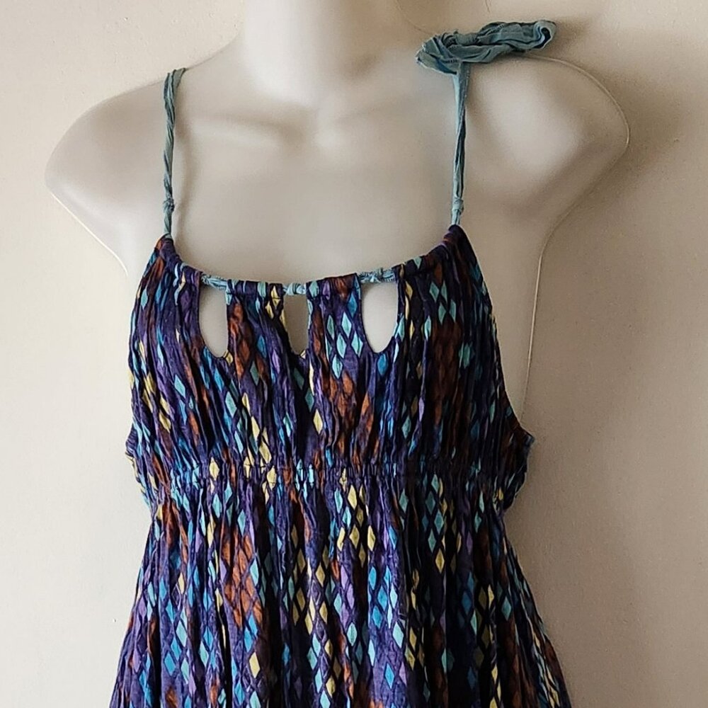 Free People sundress sz L blue brown yellow GUC